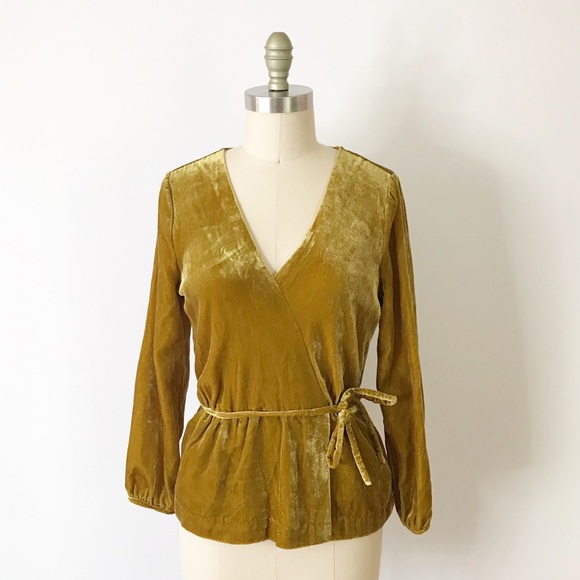 J. Crew Tops - J Crew Faux Wrap Top in Chartreuse Draped Velvet 4